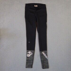 Under Armour Leggings Womens Small Black Marines Yoga Pants Compression HeatGear